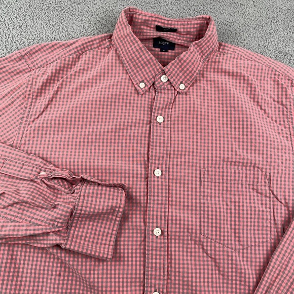 J. Crew Other - J Crew Shirt Mens XL Red Gray Gingham Check Button Down Cotton Preppy Casual